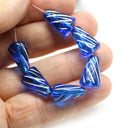 15x10mm Large cone blue czech glass beads, silver inlays, 8pc