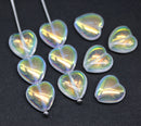 12mm Crystal clear Czech glass heart beads AB finish, 10pc