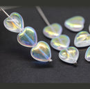 12mm Crystal clear Czech glass heart beads AB finish, 10pc