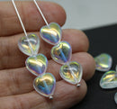 12mm Crystal clear Czech glass heart beads AB finish, 10pc