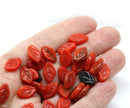 12x7mm Red opaque mixed color leaf Czech glass beads, 30pc