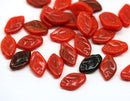 12x7mm Red opaque mixed color leaf Czech glass beads, 30pc