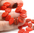 12x7mm Red opaque mixed color leaf Czech glass beads, 30pc