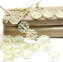 9mm Pale yellow Czech glass daisy flower beads, 20pc