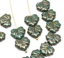 11x13mm Dark green maple leaf beads with luster - 15pc