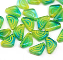 12x7mm Blue green triangle beads yellow ornament Czech glass, 25Pc
