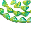 12x7mm Blue green triangle beads yellow ornament Czech glass, 25Pc