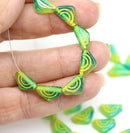 12x7mm Blue green triangle beads yellow ornament Czech glass, 25Pc