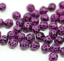 5mm Black rose bud beads, pink wash rose flower round bead, 50pc