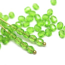 4mm Light grass green czech glass beads fire polished spacers, 50Pc