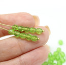 4mm Light grass green czech glass beads fire polished spacers, 50Pc