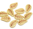 14x9mm Beige Czech glass leaves, copper inlays, 10pc