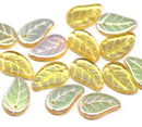 14x9mm Yellow Czech glass leaves with luster, 15pc