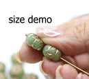 12mm Green puffy pansy flower czech glass, copper wash, 8pc