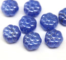 12mm Dark blue puffy pansy flower czech glass, silver luster, 8pc