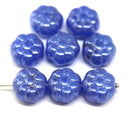 12mm Dark blue puffy pansy flower czech glass, silver luster, 8pc