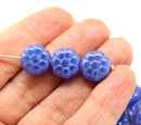 12mm Dark blue puffy pansy flower czech glass, silver luster, 8pc