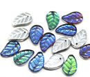14x9mm Silver vitrail Czech glass leaves, 15pc