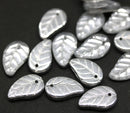 14x9mm Silver Czech glass leaves, luster, 15pc