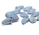 14x9mm Light montana blue Czech glass leaves, luster, 15pc