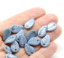 14x9mm Light montana blue Czech glass leaves, luster, 15pc