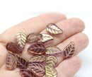 14x9mm Purple Czech glass leaves, goldish luster, 15pc
