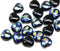 8mm Black heart Czech glass pressed beads, AB ornament, 20Pc