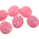 17x14mm Opal pink flat oval wavy czech glass beads, 6Pc