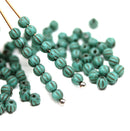 3mm Frosted turquoise melon shape glass beads, black stripes, 4gr