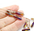 15x6mm Vitrail coating long bicones czech glass beads - 10Pc