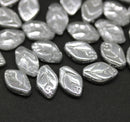 12x7mm Silver coating clear leaf beads Czech glass - 30pc