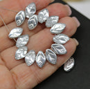 12x7mm Silver coating clear leaf beads Czech glass - 30pc