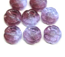 14mm Lilac purple green pansy flower Czech glass flat daisy beads - 8Pc