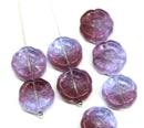 14mm Lilac purple green pansy flower Czech glass flat daisy beads - 8Pc