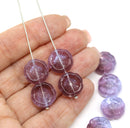 14mm Lilac purple green pansy flower Czech glass flat daisy beads - 8Pc