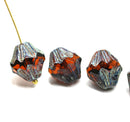13x11mm Dark topaz Czech glass large baroque bicones, picasso finish, 4Pc