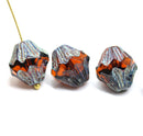 13x11mm Dark topaz Czech glass large baroque bicones, picasso finish, 4Pc