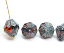13x11mm Dark topaz Czech glass large baroque bicones, picasso finish, 4Pc