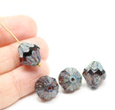 13x11mm Dark topaz Czech glass large baroque bicones, picasso finish, 4Pc
