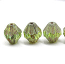 13x11mm Antique green Czech glass large baroque bicones, picasso finish, 4Pc