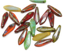 5x16mm Dagger mix Picasso finish czech glass beads, 20pc