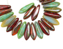 5x16mm Dagger mix Picasso finish czech glass beads, 20pc