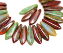 5x16mm Dagger mix Picasso finish czech glass beads, 20pc