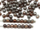 4mm Dark topaz Czech glass round druk spacers silver wash, approx.90Pc