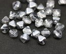6mm Clear bicone Czech glass beads, silver coating, 30Pc