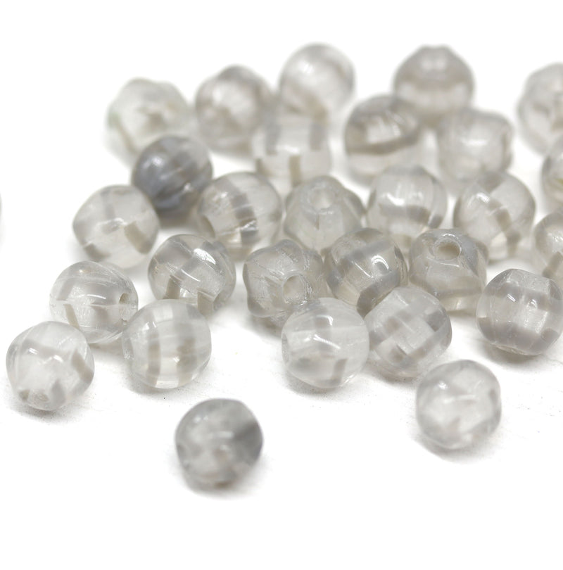 1.5mm hole light gray 6mm melon shape beads with stripes - 30pc