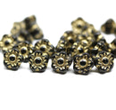 7mm Button style flower glass beads Black gold inlays - 25pc