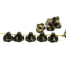 7mm Button style flower glass beads Black gold inlays - 25pc