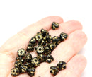 7mm Button style flower glass beads Black gold inlays - 25pc