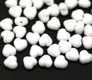 6mm White heart Czech glass beads, 40pc